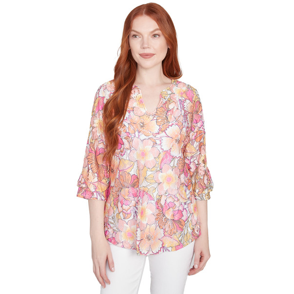 Women's Floral Printed Lace Lined Top