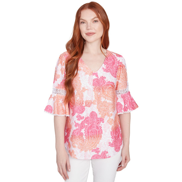Women's Paisley Textured V-Neck Tee