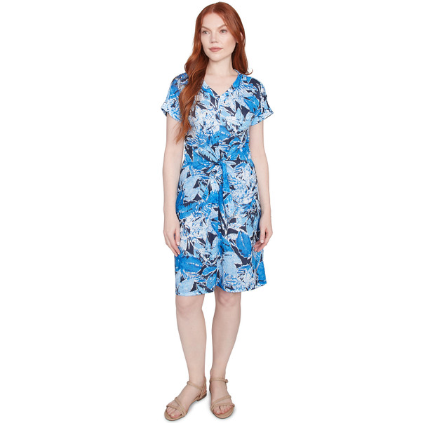 Women's Batik Leaf Tie-Front Jersey Dress