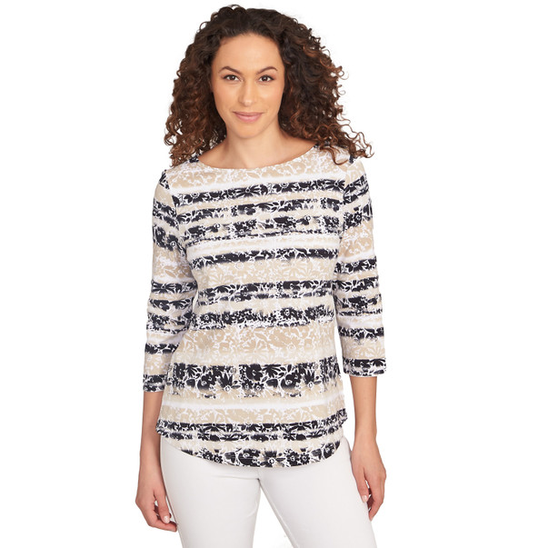 Petite Women's Watercolor Floral Stripe Top