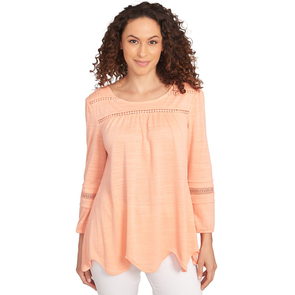 Women's Solid Slub Knit Lace Trim Top