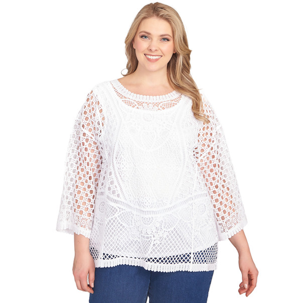 Plus Women's Floral Blocked Crochet Top