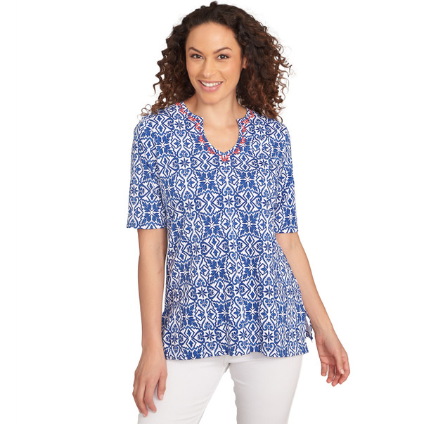 Petite Women's Pacific Medallions Embellished Knit Top