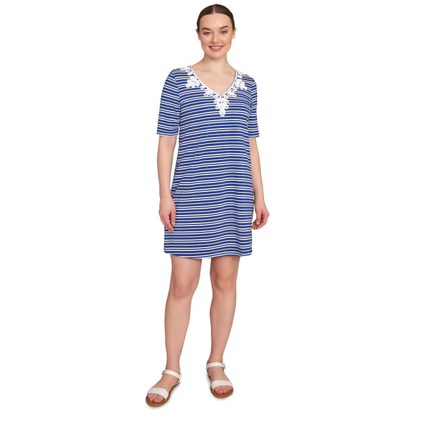 Women's Embroidered Stripe Knit Dress