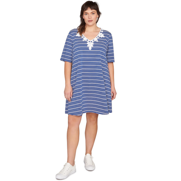 Plus Women's Embroidered Stripe Knit Dress