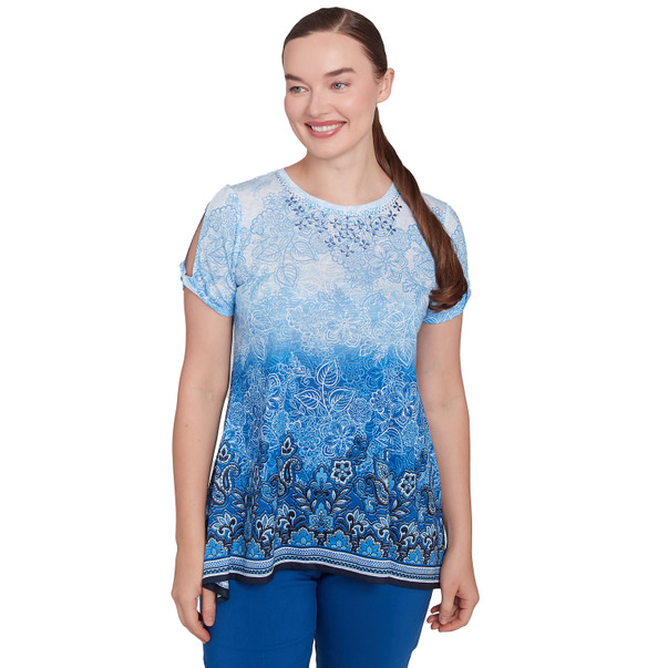 Women's Crystal Ombre Cold Shoulder Tee