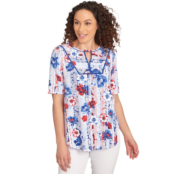 Women's Riviera Floral Stripe Print Knit Top