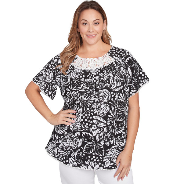 Plus Women's Batik Island Paisley Lace Neck Tee