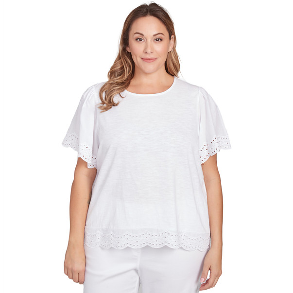 Plus Women's Embroidered Sleeve Solid Tee