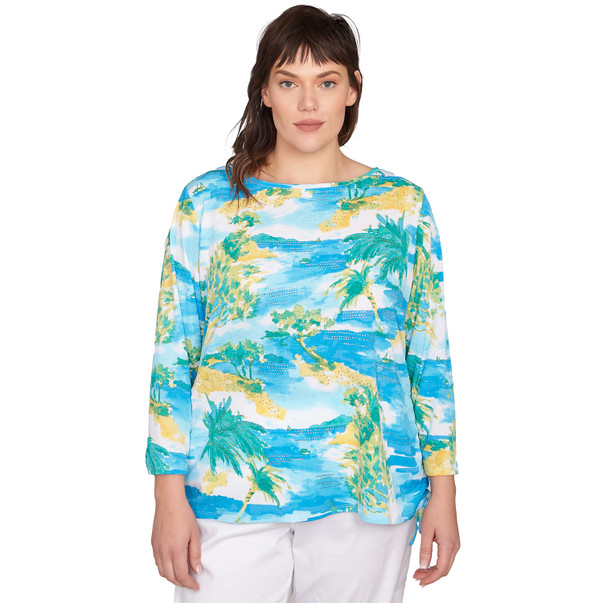 Plus Women's Paradise Island Crinkle Knit Top