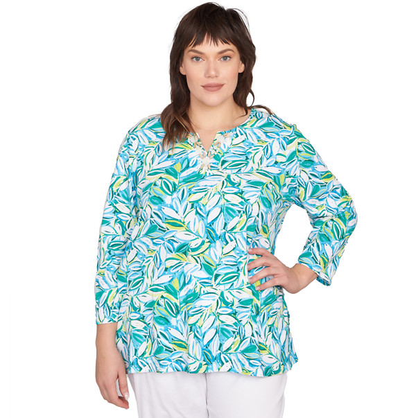 Plus Women's Tossed Leaves Embellished Knit Top