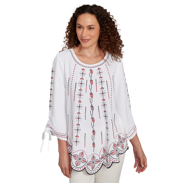 Women's Embroidered Bali Tie Sleeve Top