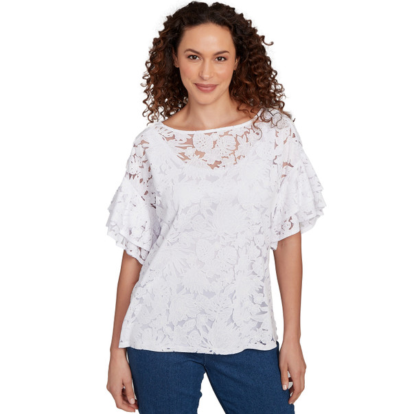 Petite Women's Tropical Puff Print Lined Burnout Tee