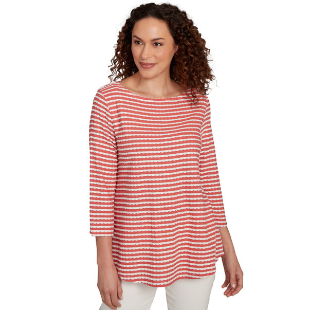 Women's Scalloped Texture Stripe Top