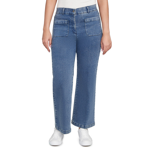 Petite Women's Terry Denim Wide Leg Jeans
