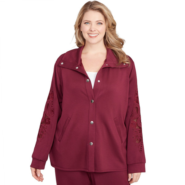 Plus Women's Embroidered Floral Cutout Snap Jacket