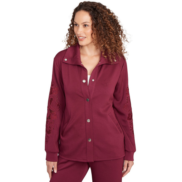 Women's Embroidered Floral Cutout Snap Jacket
