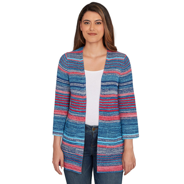 Women's Open Ribbed Stripe Front Pocket Cardigan