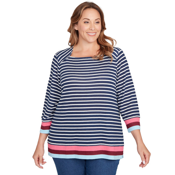 Plus Women's Striped Cozy Hatchi Knit Top