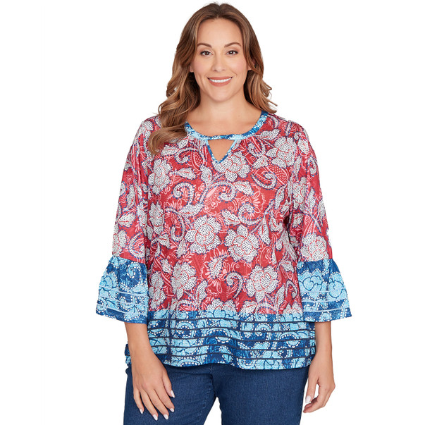 Plus Women's Speckled Floral Flounce Sleeve Top