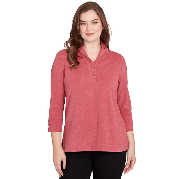 Petite Women's Luxe Half Button Collared Top
