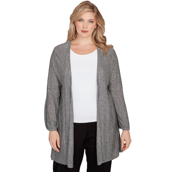 Plus Women's Open Front Gored Rib Sweater Cardigan