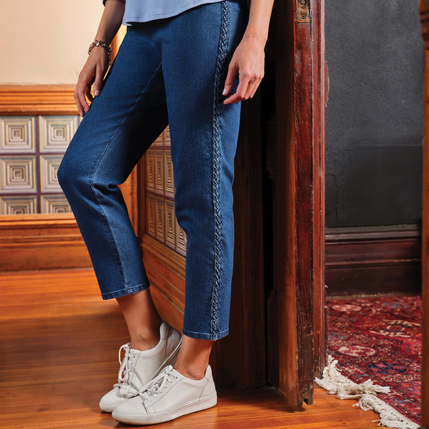 Women's Pull On Braided Seam Jeans