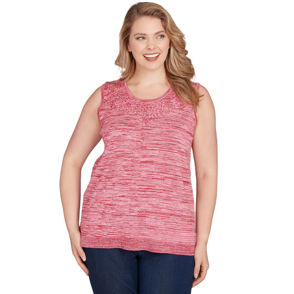 Plus Women's Marled Knit Embroidered Sweater Tank