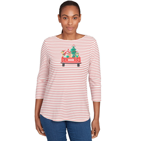 Women's Christmas Truck Striped Knit Top