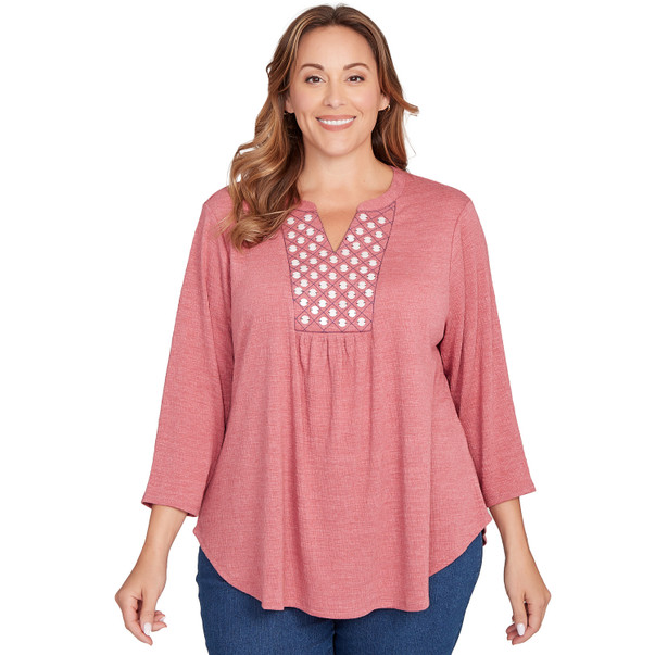 Plus Women's Textured Knit Embellished Blouse