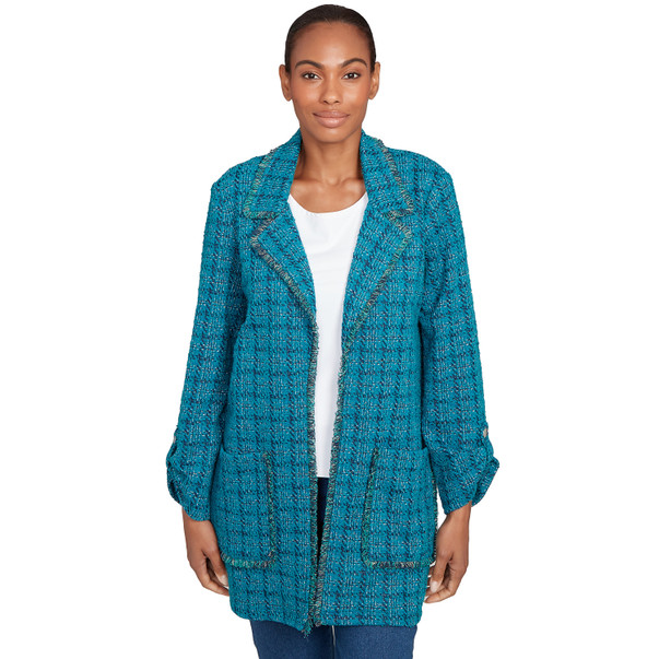 Women's Open Front Tweed Patch Pocket Jacket