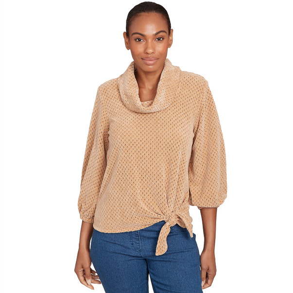 Women's Honeycomb Chenille Cowl Neck Top