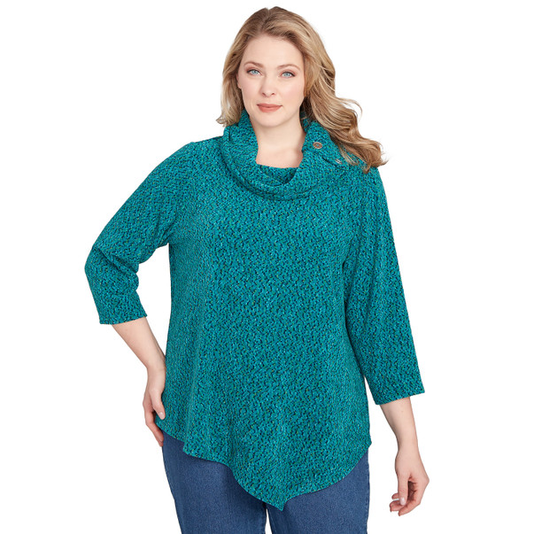 Plus Women's Spacedye Chenille Split Cowl Neck Top