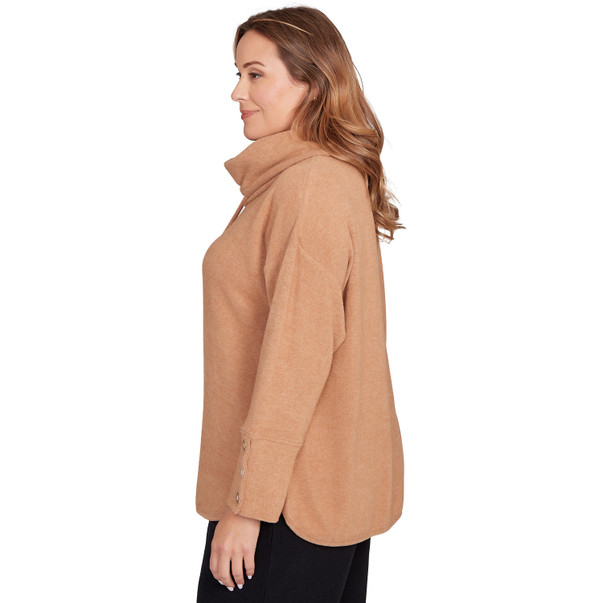 Plus Women's Cozy Cowl Neck Drawstring Top