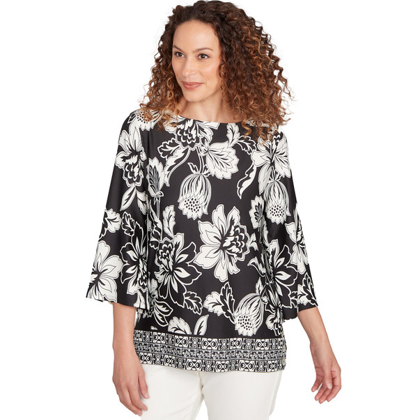 Women's Floral Geo Border Knit Top