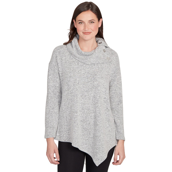 Women's Heather Cozy Knit Split Cowl Top