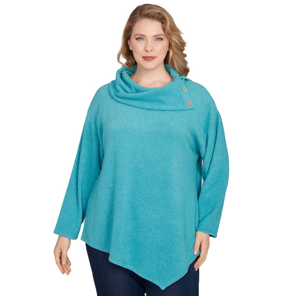 Plus Women's Heather Cozy Knit Split Cowl Top