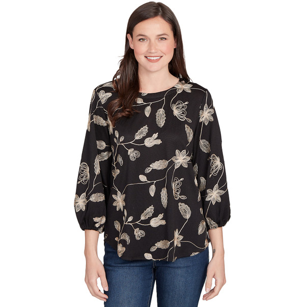 Women's Metallic Embroidered Floral Top