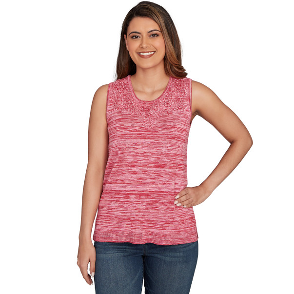Petite Women's Marled Knit Embroidered Sweater Tank