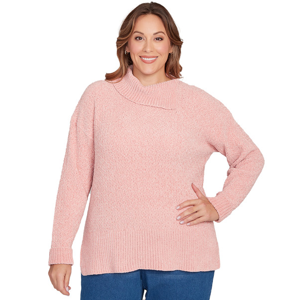 Plus Women's Split Cowl Chenille Pullover Sweater