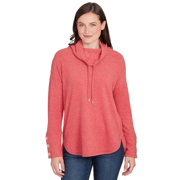 Petite Women's Cowl Neck Cozy Hatchi Drawstring Top