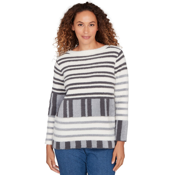 Women's Striped Feather Eyelash Sweater