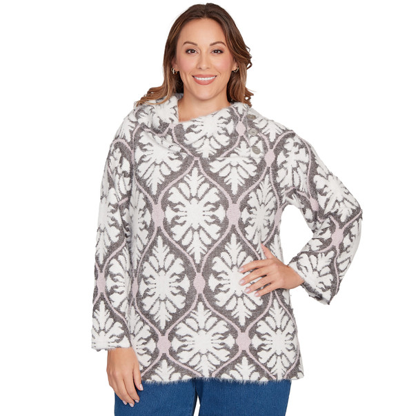 Plus Women's Medallion Jacquard Sweater Knit Top