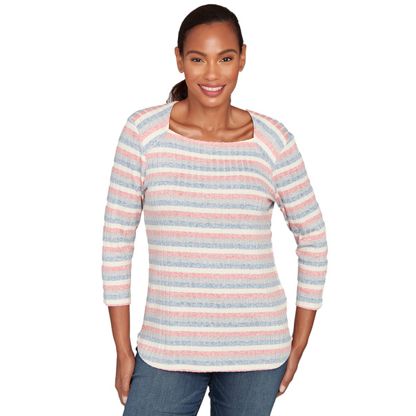 Women's Marled Stripe Envelope Neck Rib Knit Top