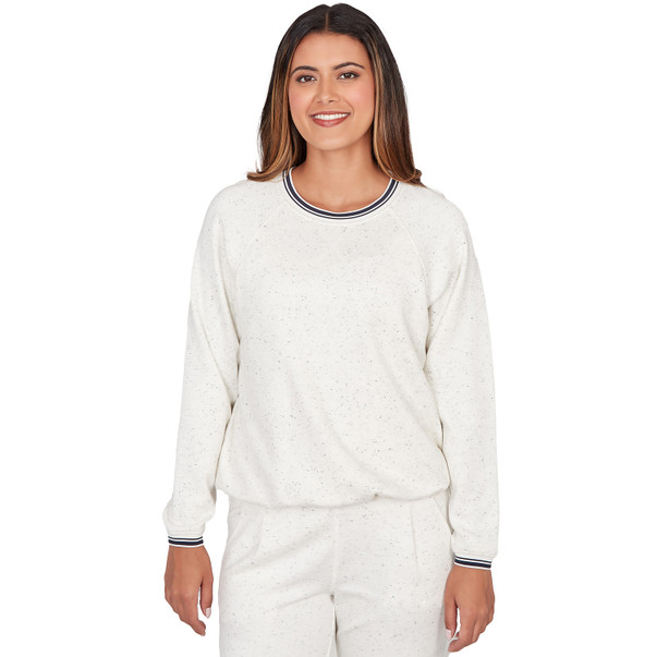 Petite Women's Bubble Hem Fleck Knit Pullover Top