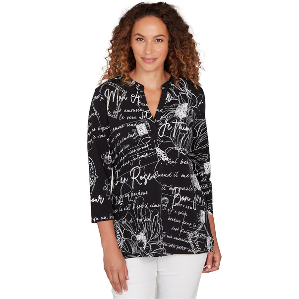 Women's Parisian Print Embellished Knit Top