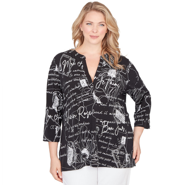 Plus Women's Parisian Print Embellished Knit Top