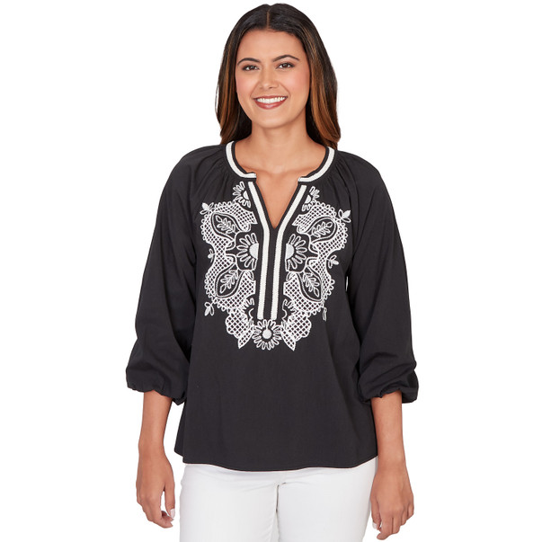 Women's Embroidered Soft Poplin Peasant Top