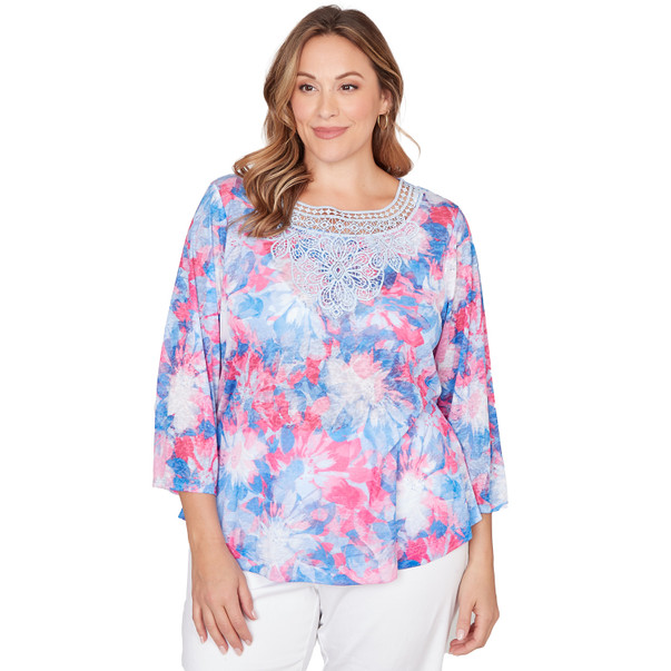 Plus Women's Embellished Floral Sublimation Top