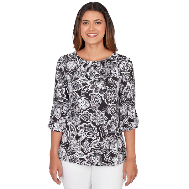 Petite Women's Dotted Floral Puff Print Knit Top